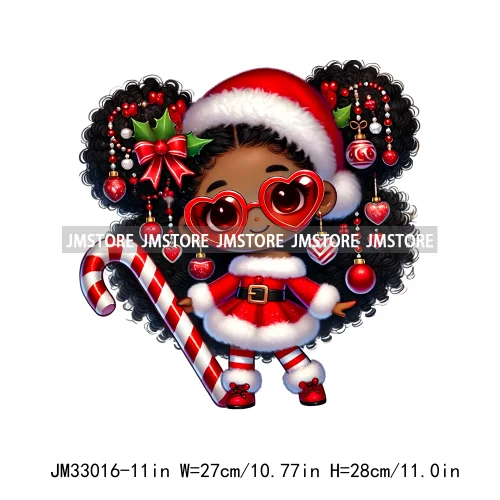 Fashion Black Santa Girls Candy Cane Afro Kids Christmas Season Iron On DTF Transfers Stickers Ready To Press For Sweatshirts