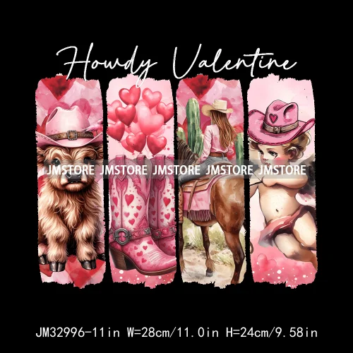 Pink Howday Highland Cow Dog Coquette Bow All Booked for Valentines Day Iron On DTF Transfer Stickers Ready To Press For Hoodies