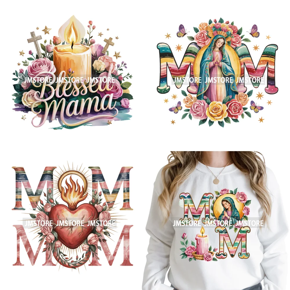 Latina Mom Mexican Virgen de Guadalupe Flower Mother's Day Iron on DTF Heat Transfers Stickers Ready to Press for T-shirts Bags