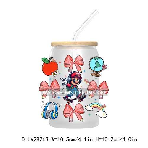 Coquette Bow Back To School Teacher UV DTF Transfer Stickers Decals For Libbey Cold Cups Mug Tumbler Waterproof Cartoon Princess