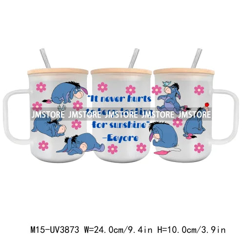 Cartoon Best Friends UV DTF Glass Can Wrap For 15OZ Mug Glass Cup Transfer Stickers DIY Custom Logo Labels Cute Cat Sunflowers