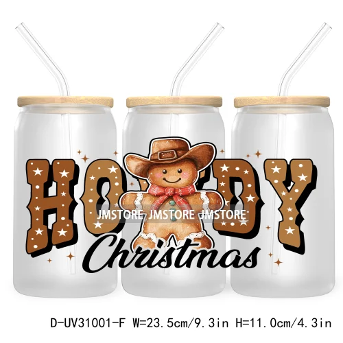 Merry Christmas Howdy Gingerbread 16OZ UV Cup Wrap DTF Transfer Stickers For Libbey Glass Can Cups Tumbler God Jesus Chris Xmas