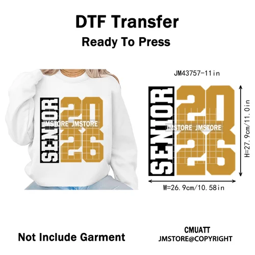High School Senior Year Class of 2026 My First Last Day Iron on Washable DTF Heat Transfers Stickers Ready to Press for Hoodies