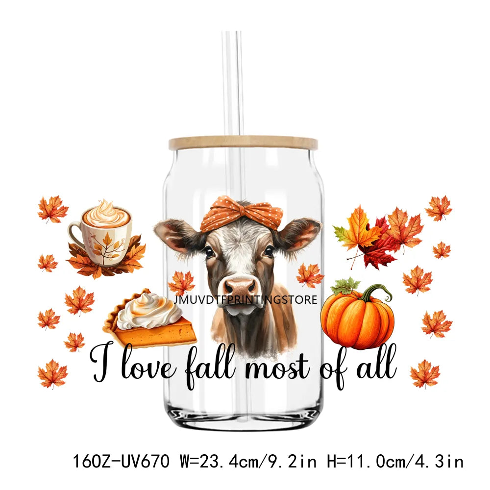 Howdy Highland Cow Autumn 16OZ UV DTF Cup Wrap Transfers Stickers Custom Labels DIY Durable Waterproof Logo For Libbey Glass Can