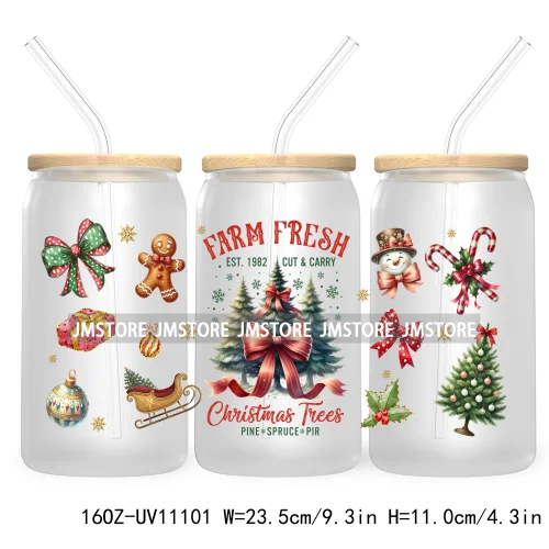 Candy Cane Christmas Club 16OZ UV DTF Cup Wrap Waterproof Transfer Stickers For Libbey Glass Can Football Mom Game Day Christmas