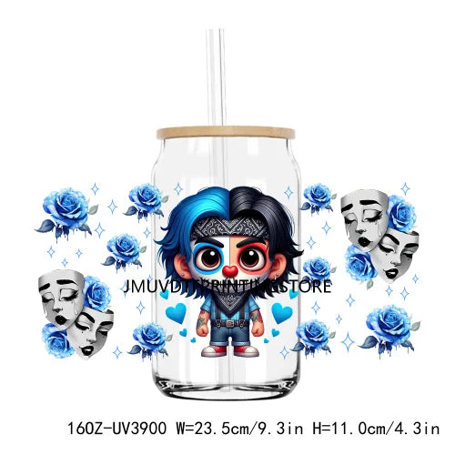 Chicano La Sad Girl Couple 16OZ UV DTF Cup Wrap Transfer Stickers Custom Labels DIY Waterproof Logo For Libbey Glass Can Hearts