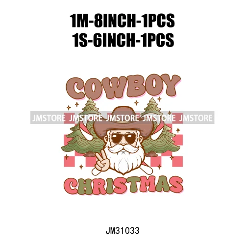 Retro Western Howdy Cowboy Santa Snowmies Cactus Merry Christmas Iron On DTF Transfers Stickers Ready To Press For Clothing