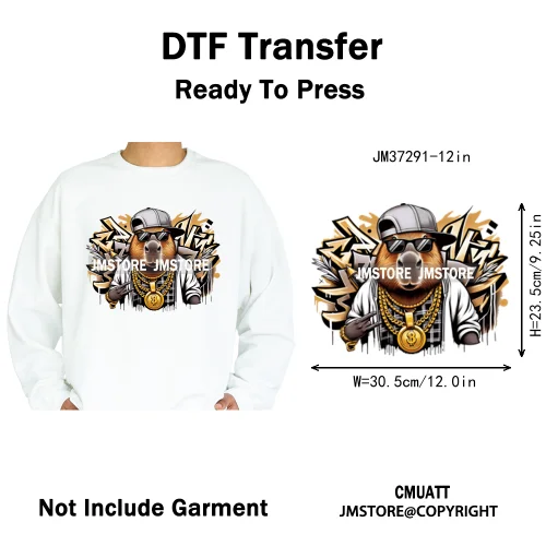12in Graffiti Streetwear Beasts Cartoon Animals Hip Hop Quotes Iron on DTF Heat Transfers Stickers Ready to Press for Hoodies