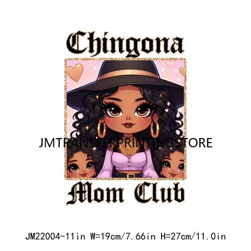 Latina Chicano Mom Iron On Transfer Patches Mama Chingona Mexican Chibi Style Mother's Day DTF Transfer Stickers For Hoodies