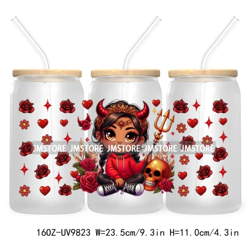 Day Of The Dead 16OZ UV DTF Cup Wrap Transfer Stickers Hispanic Chibi Baby Girl Custom Labels Waterproof For Libbey Glass Can