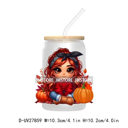 Latina Chibi Autumn Baby Little Girl UV DTF Transfer Stickers Decals For Libbey Cold Cups Mugs Tumbler Fall Vibes Pumpkin Season