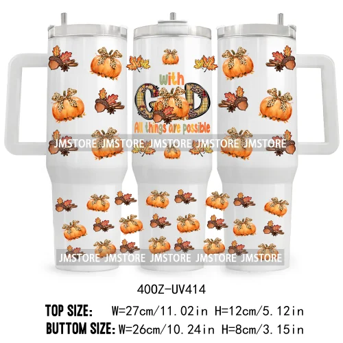 Retro Pumpkin Season Bow UV DTF 40OZ Tumbler Wrap Ready To Apply Good Quality Waterproof Dog Mom Fall Mama Transfer Stickers