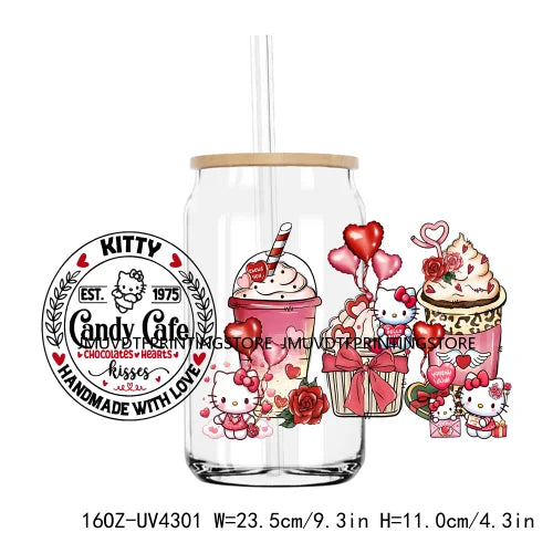 Candy Heart Cartoon Characters Couple UV DTF Sticker For 16OZ Libbey Glass Cup Can Wrap Transfer Sticker Custom Labels DIY Logo