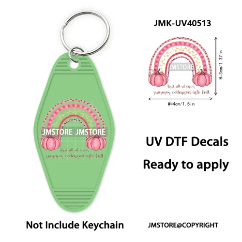 Hello Pumpkin Fall Thanksgiving Gnome UV DTF Motel Keychain Wraps Ready To Apply Waterproof High Quality Hotel Keychain Decals