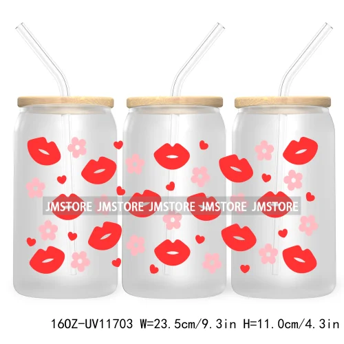 Funny Valentines Quotes 16OZ UV Cup Wrap DTF Transfer Stickers For Libbey Glass Can Cups Tumbler Self Love Valentine Hearts Kiss