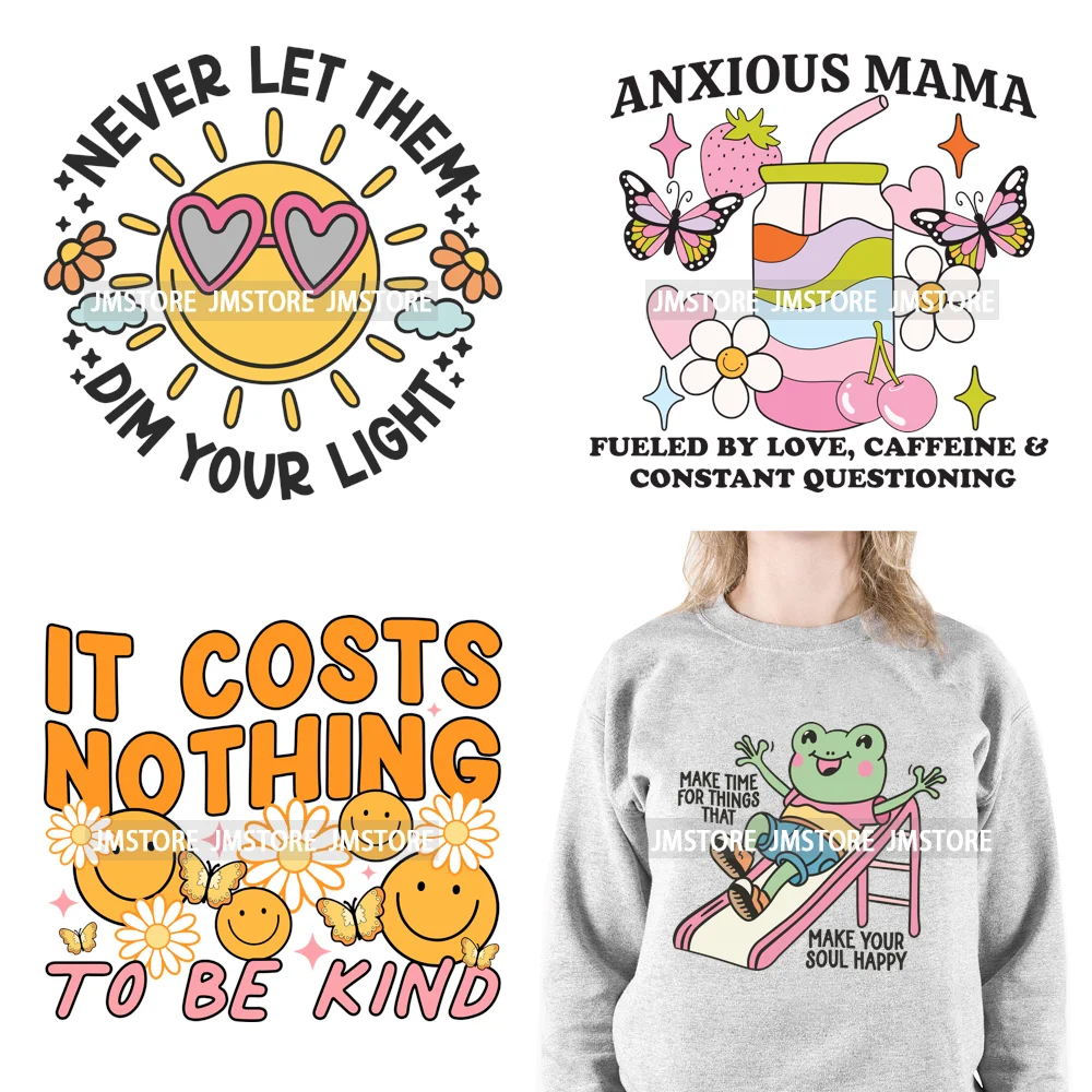 Washable Good Vibes To Be Kind Book Lover Keep Going Floral Mental Health DTF Iron On Thermal Transfers Stickers For Hoodies