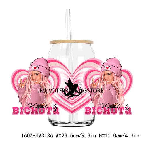 Pink Valentines Bichota Cupid Vibes 16OZ UV DTF Cup Wrap Transfers Stickers Custom DIY Waterproof Logo For Libbey Glass Can XOXO