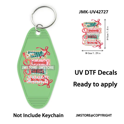Preppy Bow Christmas Reindeer Mama Mini UV DTF Keychain Decals Ready To Apply Waterproof Durable Wraps For Hotel Motel Keychain