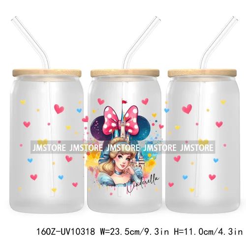 Cartoon Princess Coquette Bow Girly UV DTF Sticker For 16OZ Libbey Glass Cup Can Wrap Transfer Stickers Custom Labels DIY Logo