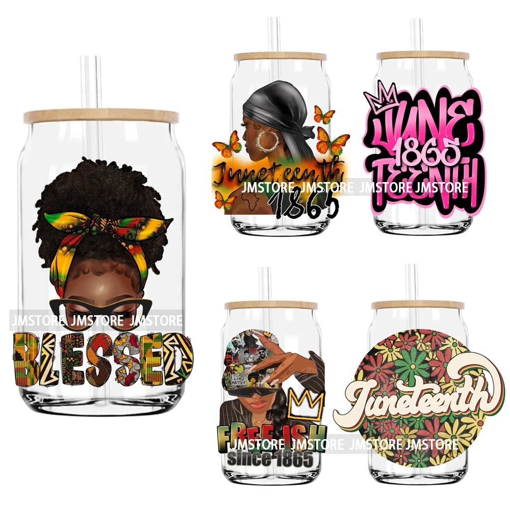 Afro Girl Woman Juneteenth 1865 Black History UV DTF Transfers Stickers Decals For Libbey Cold Cups Mugs Tumbler Waterproof Logo