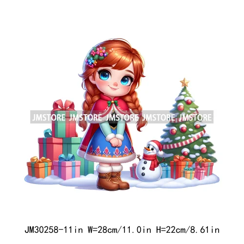 Cute Princess Red Ugly Sweater Cartoon Girls Friends Merry Christmas Iron On DTF Transfers Stickers Ready To Press For Clothing