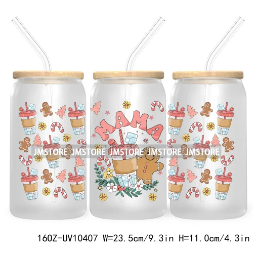 Christmas Girly Coquette Bow 16OZ UV DTF Cup Wrap Transfer Stickers Custom Labels For Libbey Glass Can Candy Cane Tis The Season