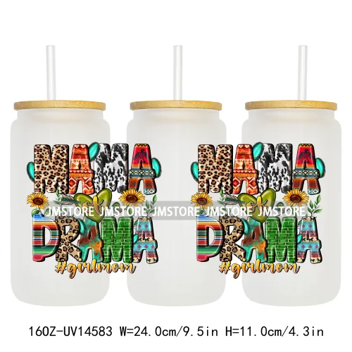 Howdy Western Mama Cowhide UV DTF Wraps Transfer Sticker Selfadhesive Waterproof High Quality For 16OZ Libbey Glass Can Tumbler