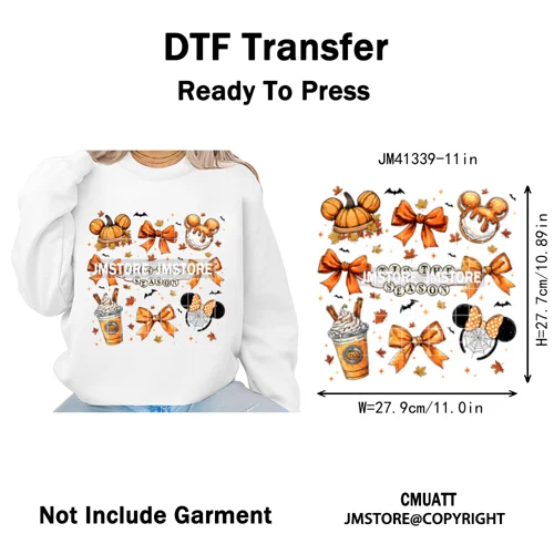 Trick or Treat Down Main Stree Cartoon Coquette Ghost Boo Halloween Iron on DTF Transfers Stickers Ready to Press for T-shirts