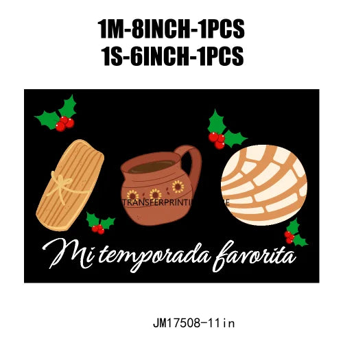 Latin Culture Tacaos Cafecito ChoColatito Pan Dulce Jesus Concha Designs DTF Let's Fiesta Mexican Transfers Stickers For Clothes