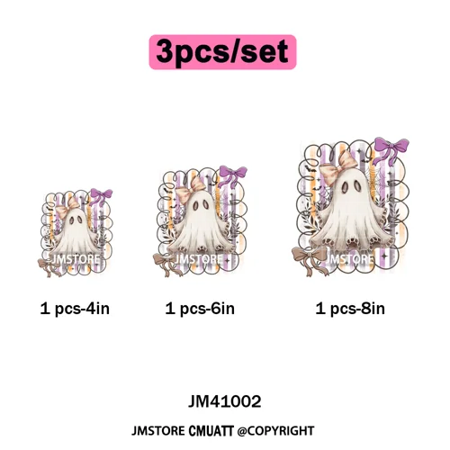 Cute Iridescent Ghost Girly Halloween Coquette Spooky Vibes Iron on Washable DTF Transfers Stickers Ready to Press for Clothing