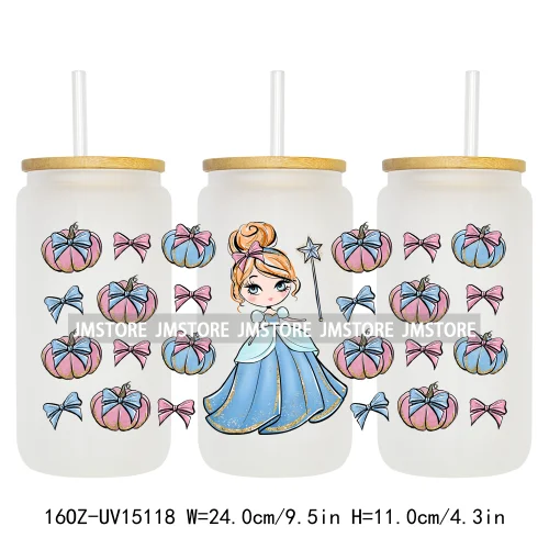 Coquette Bow Girly Princess Pumpkin Carriage UV DTF Stickers Ready to Transfer Cup Wrap Custom Labels For Libbey Can Glass Mugs