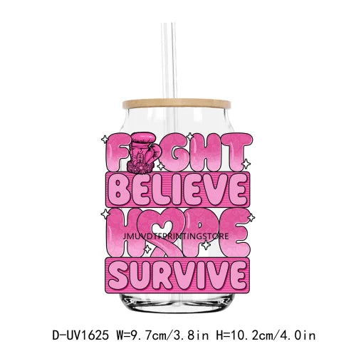 Fight Breast Cancer Awareness UV DTF Transfers Stickers Decals For Libbey Cold Cups Mugs Tumbler Waterproof DIY Craft