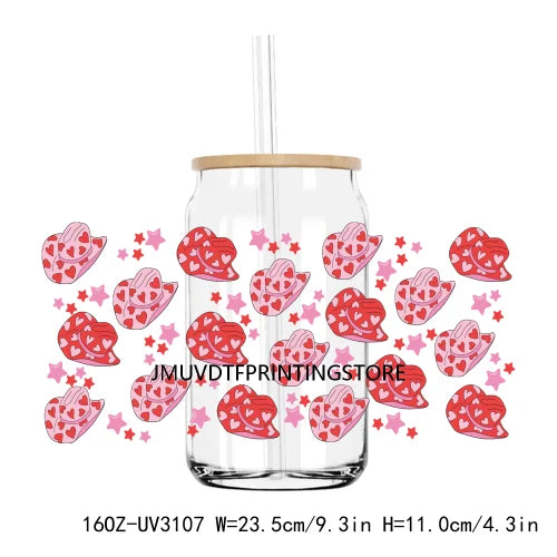 Valentines Heart Strawberry Drink 16OZ UV DTF Cup Wrap Transfers Stickers Custom Labels DIY Waterproof Logo For Libbey Glass Can