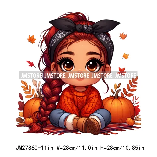 Autumn Latina Baby Fall Season Pumpkin Leaves Mexican Hispanic Princess DTF Iron On Transfer Stickers Ready To Press For Clothes