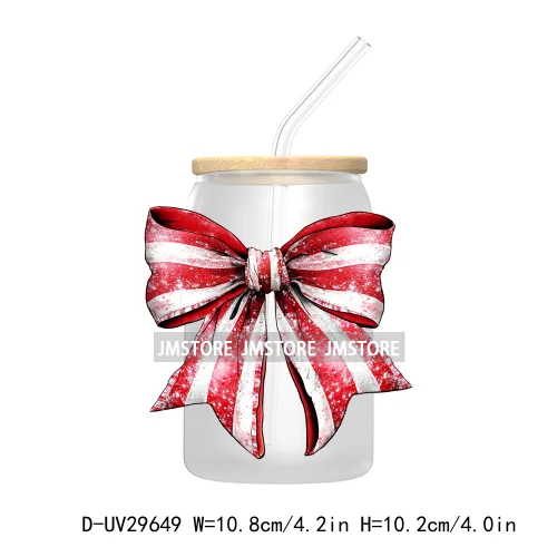 Christmas Coquette Bow UV DTF Transfer Stickers Decals For Libbey Cold Cups Mugs Tumbler Waterproof Cute Christmas Tree Girly