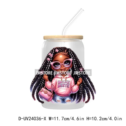 Black Chibi Girl UV DTF Transfers Stickers Decals For Libbey Cold Cups Mugs Tumbler Waterproof DIY Craft Beautiful Afro Woman