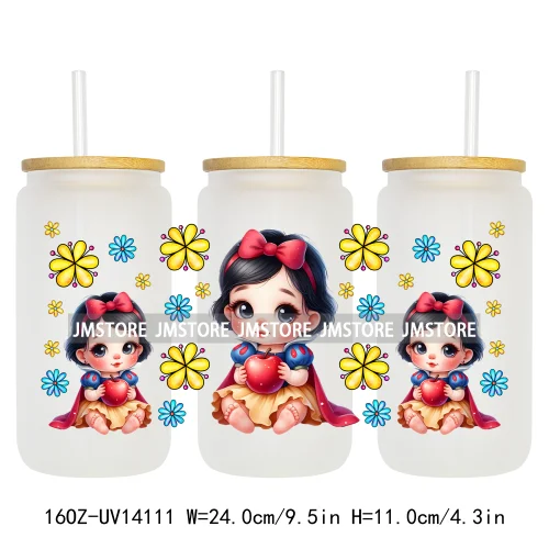 Cartoon Baby Princess Floral Flowers UV DTF Wraps Transfer Stickers Ready To Apply Waterproof For 16OZ Libbey Glass Can Tumblers