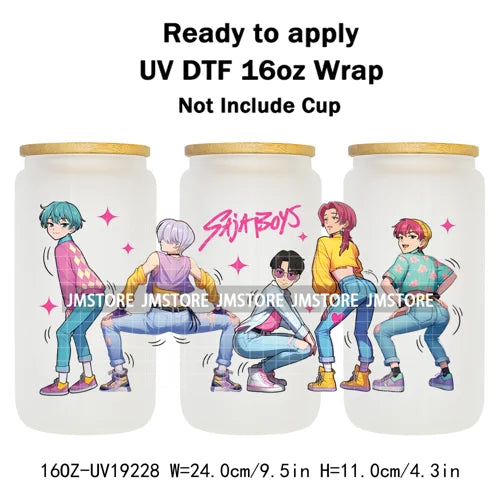 Kpop Saja Boys Bands Demon Hunter UV DTF Wraps Transfer Sticker Selfadhesive Waterproof High Quality For 16OZ Libbey Glass Can