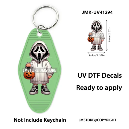 Halloween Horror Mama Kids Ghost Girl Coffee UV DTF Motel Keychain Decal Ready To Ship Transfer Sticker Print For Hotel Keychain