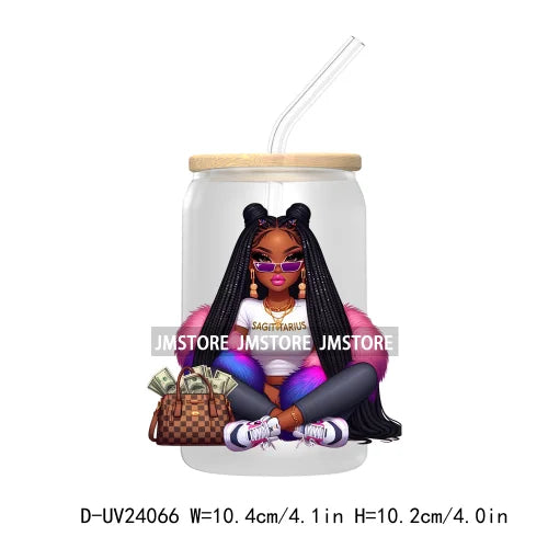 Black Girl Zodiac UV DTF Transfers Stickers Decals For Libbey Cold Cups Mugs Tumbler Waterproof Hip Hop African American Woman