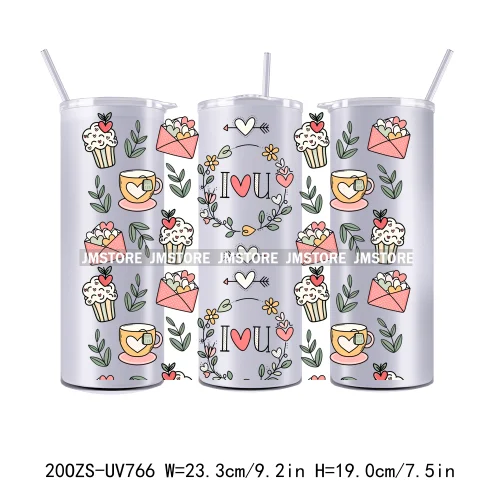 Groovy Valentine's day Love Heart Dessert 20OZ Skinny Tumbler Wrap UV DTF Transfer Stickers Personalized Custom Labels For Gift