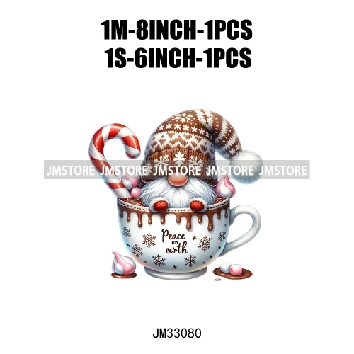 Funny Hot Cocoa Cup Festive Gnomes Wishes Candy Merry Christmas Iron On DTF Transfers Stickers Ready To Press For Sweatshirts