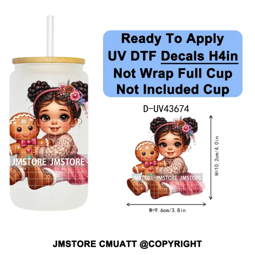 Floral Christmas Latina Chibi Girl UV DTF Transfer Stickers Decals Ready To Apply Good Quality Prints For Libbey Cold Cup Mugs