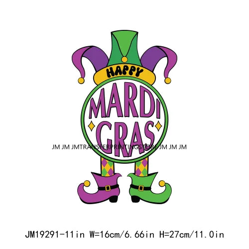 Mardi Gras Carnival Festival Printing Mardi Gras Squad Clown Mask Letter Bead Queen Iron On DTF Transfers Stickers For Clothing