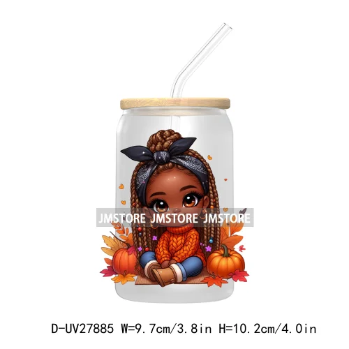 Autumn Chibi Super Cute Black Baby Girl UV DTF Transfer Stickers Decals For Libbey Cold Cups Mugs Tumbler Waterproof Afro Kids