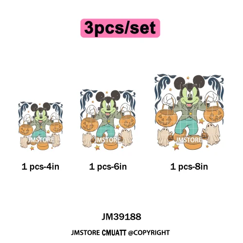 Spooky Season Pumpkin Trick or Treat Cartoon Halloween Iron on DTF Washable Heat Transfers Stickers Ready to Press for Clothing