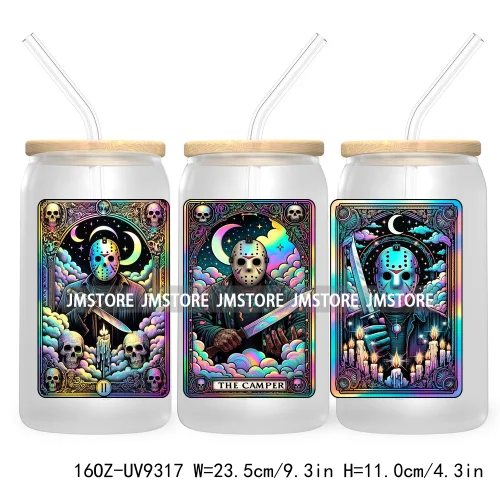 Horror Characters Tarot Card Halloween 16OZ UV Cup Wrap DTF Transfer Stickers For Libbey Glass Can Cup Tumbler Waterproof Labels