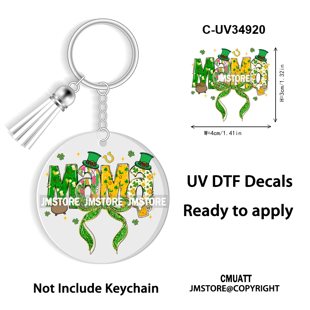 Sparkly Faux Sequin St Patricks Day Coquette Glitter Lucky Charm WaterProof UV DTF Sticker For Round Circle Keychain Keyring