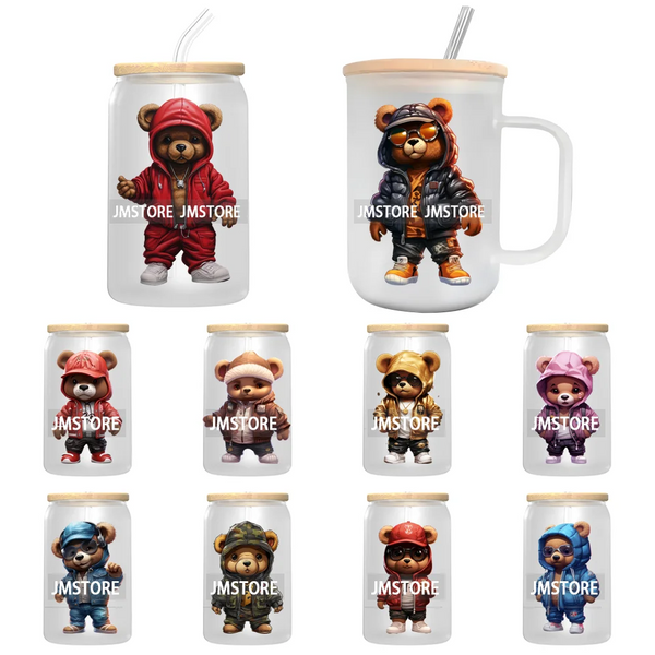 Colorful Urban Streetwear Bear UV DTF Transfer Stickers Decals For Libbey Cold Cups Mugs Tumbler Waterproof Logo Hip Hop Animals