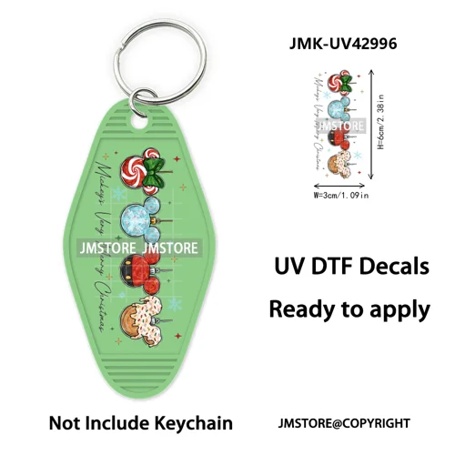 Cartoon Friends Christmas Holiday UV DTF Keychain Wraps Ready To Apply Waterproof High Quality Decals For Hotel Motel Keychain